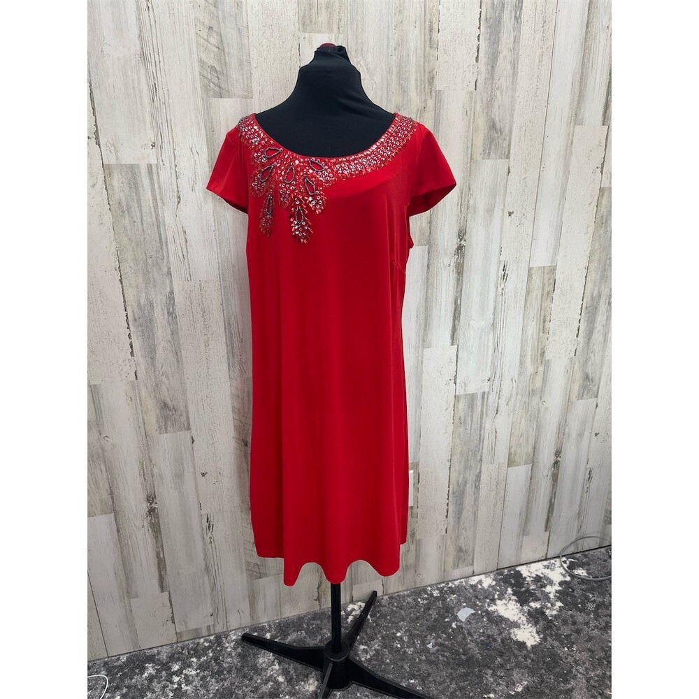 Forever Brand Womens XL Red Beaded Rhinestone Scoop Neck Tshirt dress sku553